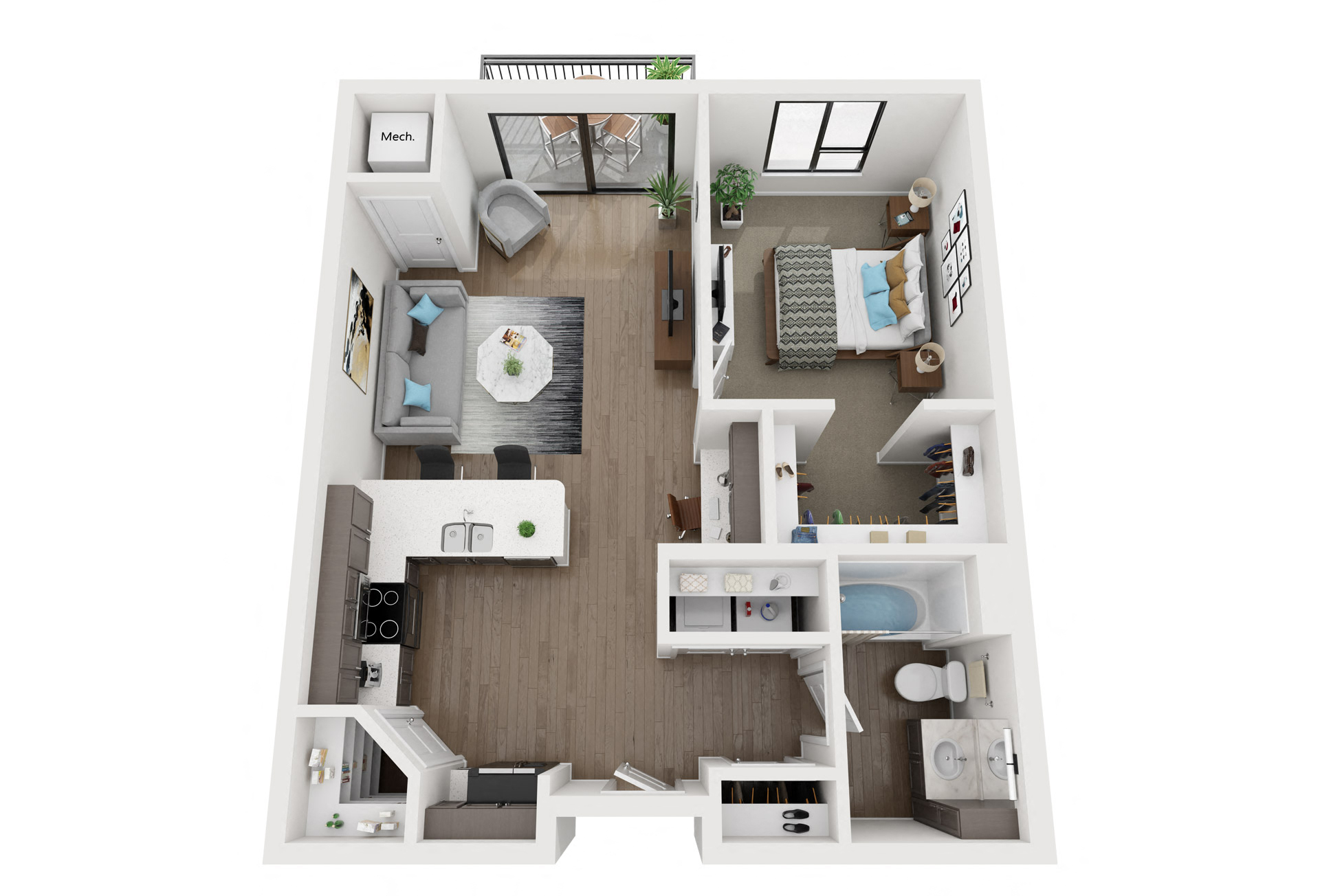 Floor plan for 1 bed, 1 bath, 772 sqft